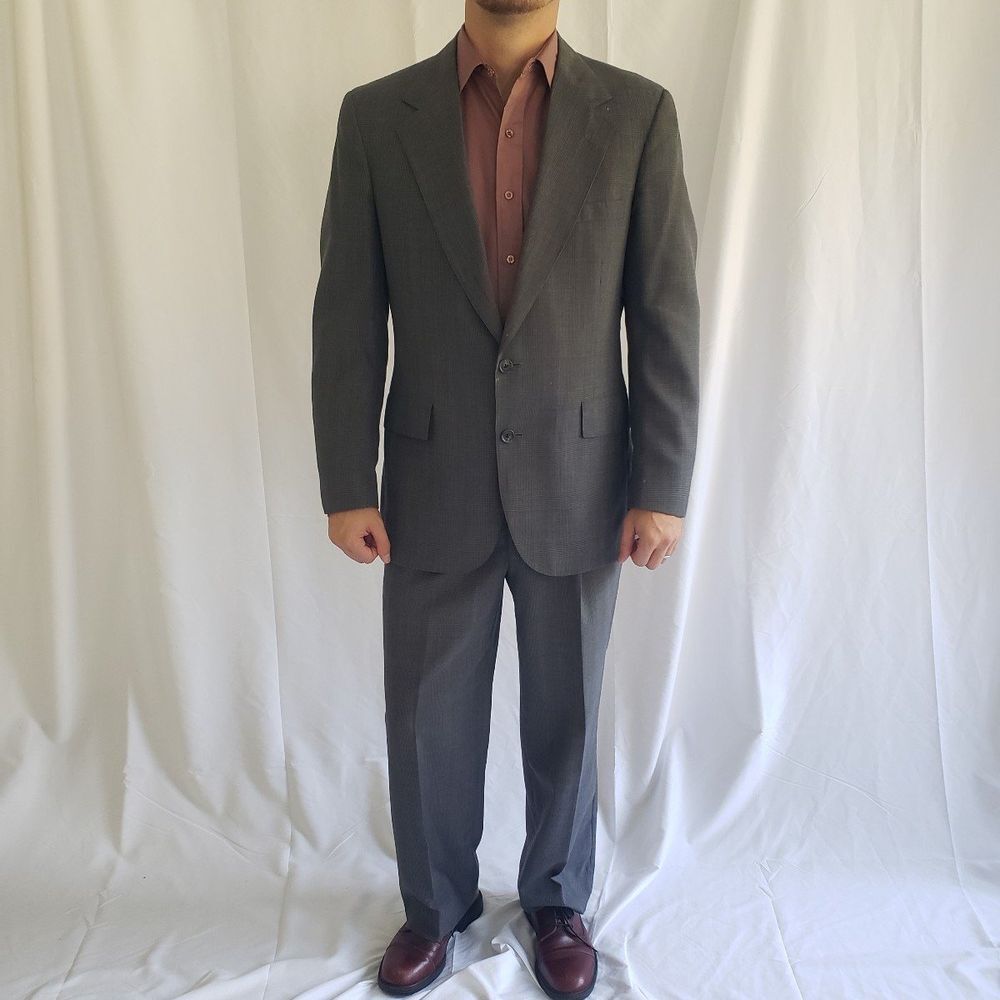80s Gray Blue‎ Plaid Suit